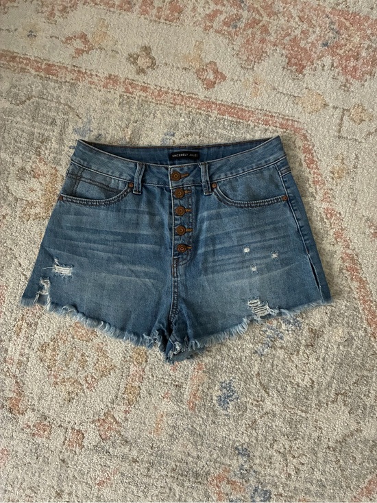 Sincerly Jules Pants - Sincerely Jules Distressed Exposed Button Fly Denim Cutoffs Sz 7